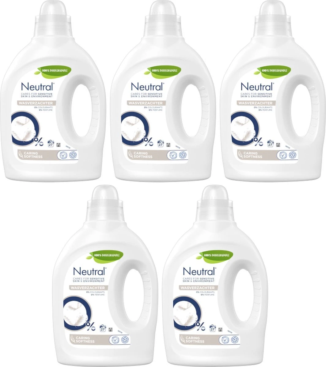 Neutral 0% Parfumvrij Vloeibaar Wasverzachter - 5 X 27 Wasbeurten - Voordeelverpakking