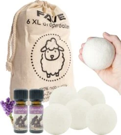 FAVE Drogerballen XL - 6 Stuks - Inclusief 2x Lavendelolie & Opbergzakje - Wasbol - Wasballen - Doseerbol - Droogballen - Duurzaam