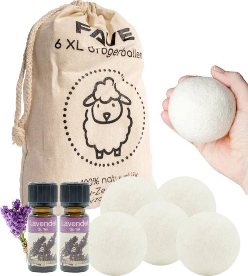 FAVE Drogerballen XL - 6 Stuks - Inclusief 2x Lavendelolie & Opbergzakje - Wasbol - Wasballen - Doseerbol - Droogballen - Duurzaam