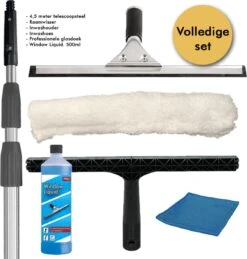 4,5 METER Zeemset Professionele Rvs Raamwisser 45 Cm + Inwasser En Telescoopsteel Ramenwassen 4,5 Meter Vensterwisser