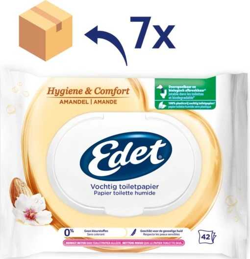 Edet Vochtig Toiletpapier - 7 Stuks - Amandel - Afbeelding 2