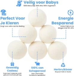 DRYQUICK Drogerballen- Wasbollen- Duurzaam Schapenwol - Herbruikbaar- 6 XL Wasballen Wit -Huishoudelijke Artikelen Winkel 1162x1200