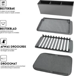 Afdruiprek Met Lekbak - Inclusief Afdruipmat - Opvouwbaar - Afwasrek Met Uitneembare Bestekhouder - Voor Bestek, Borden, Pannen En Schalen -Huishoudelijke Artikelen Winkel 1167x1200 2