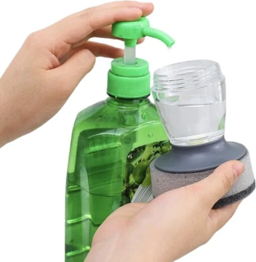 Afwasborstel Met Zeepdispenser – Met 3 Verschillende Opzet Stukken – Inclusief Houder – Grijs – Afwas Borstel Zeepreservoir – Zeep Handborstel – Doseerpomp – Afwasmiddel Dispenser – Navulbaar - Afbeelding 2
