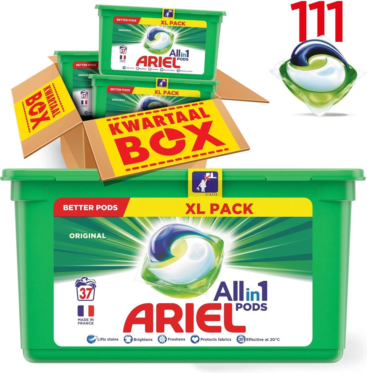 Ariel All In 1 Pods Regular Wasmiddel - Voordeelverpakking 3 X 37 Wasbeurten - Wasmiddel Pods - Afbeelding 11