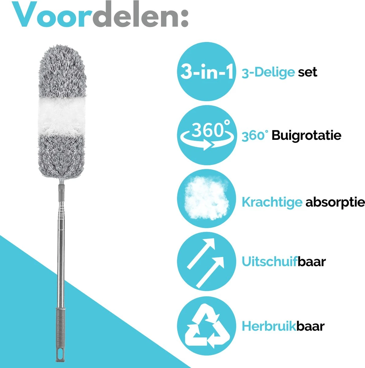 VAIVE Plumeau Uitschuifbaar - Stoffer - Duster - Ragebol Met Telescoopsteel - Afbeelding 6