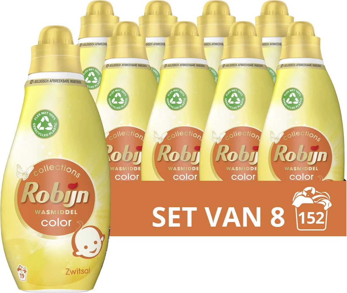 Robijn Klein & Krachtig Collections Color Zwitsal Vloeibaar Wasmiddel - 8 X 19 Wasbeurten - Voordeelverpakking