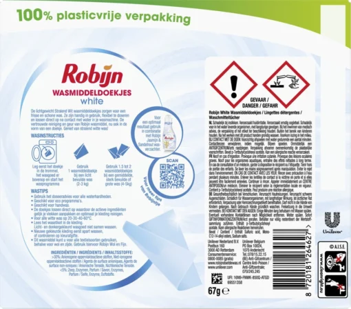Robijn Classics Stralend Wit Wasmiddeldoekjes 16 Wasstrips - Afbeelding 3