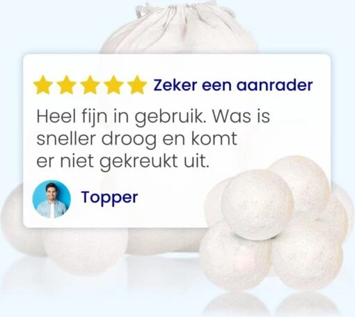 DRYQUICK Drogerballen- Wasbollen- Duurzaam Schapenwol - Herbruikbaar- 6 XL Wasballen Wit - Afbeelding 2