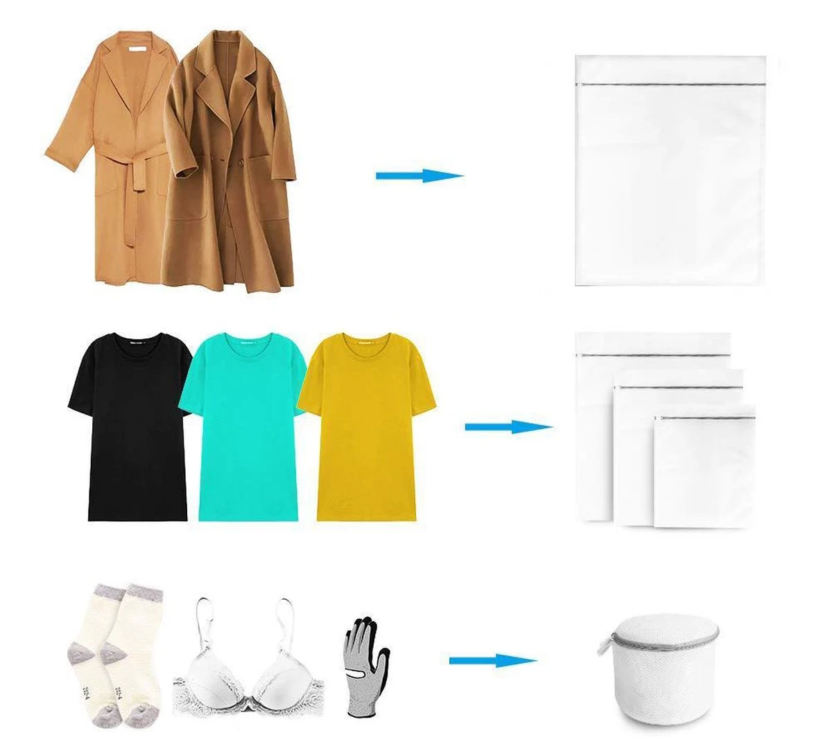 ForDig Wasnet Waszakjes (5 Stuks) Voor Lingerie En Fijne Was - Geschikt Voor Wasmachine - Met Rits - Wit - Afbeelding 2