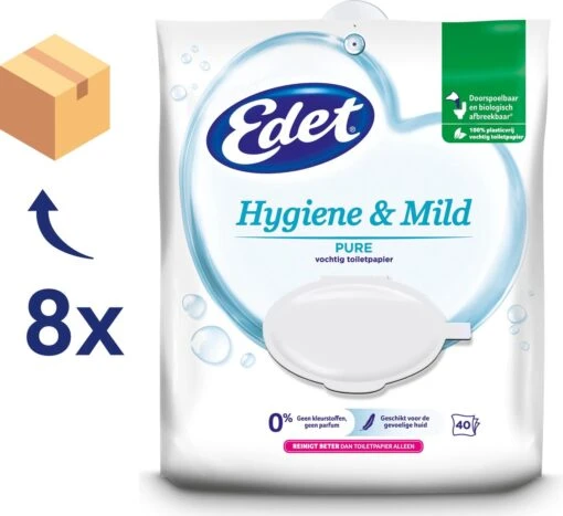 Edet Pure Vochtig Toiletpapier - 8 X 40 Stuks - Halfjaar Voorraad - Afbeelding 2