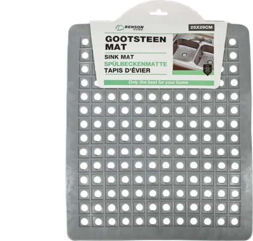 Merkloos Gootsteenmat PVC Vierkant Grijs 28 Cm - Afbeelding 4