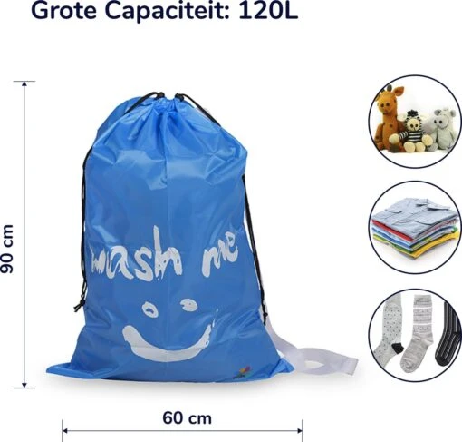 Wonair - Grote Waszak - 60x90cm - Hemelsblauw - Met Trekkoord En Draagband - Afbeelding 5