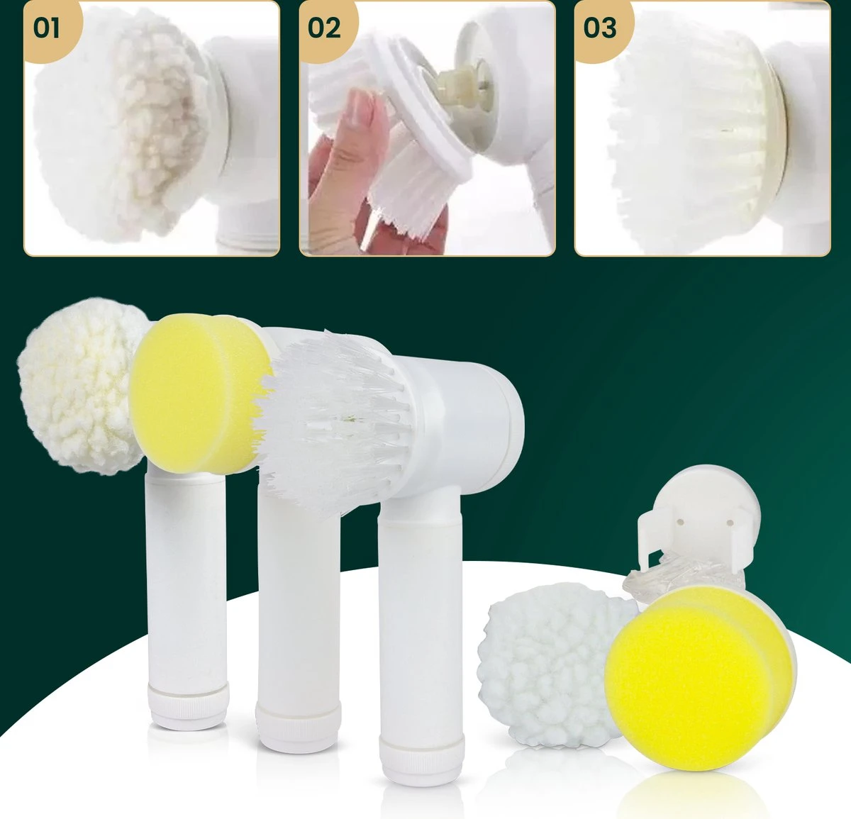 Apeiron Elektrische Schoonmaakborstel - Poetsmachine - Poliermachine - Schrobborstel - Handborstel - Werkborstel - Schrobber - Boorborstel - Wasborstel - Schoonmaakmiddelen - Reinigingsborstel - 3 Opzetstukken - Afbeelding 4