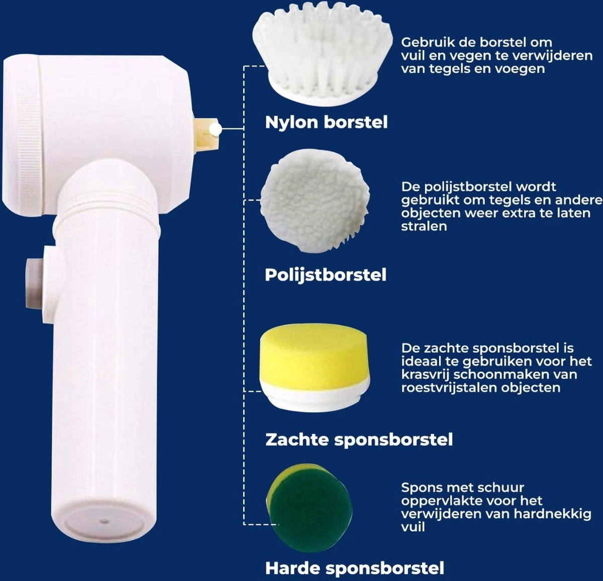 B-care Magic Brush - Elektrische Multifunctionele Schoonmaakborstel - 7 Opzetstukken - Wasborstel - Poetsmachine - Schrobborstel - Handborstel - Werkborstel - Schrobber - Boorborstel - Reinigingsborstel - Afbeelding 6