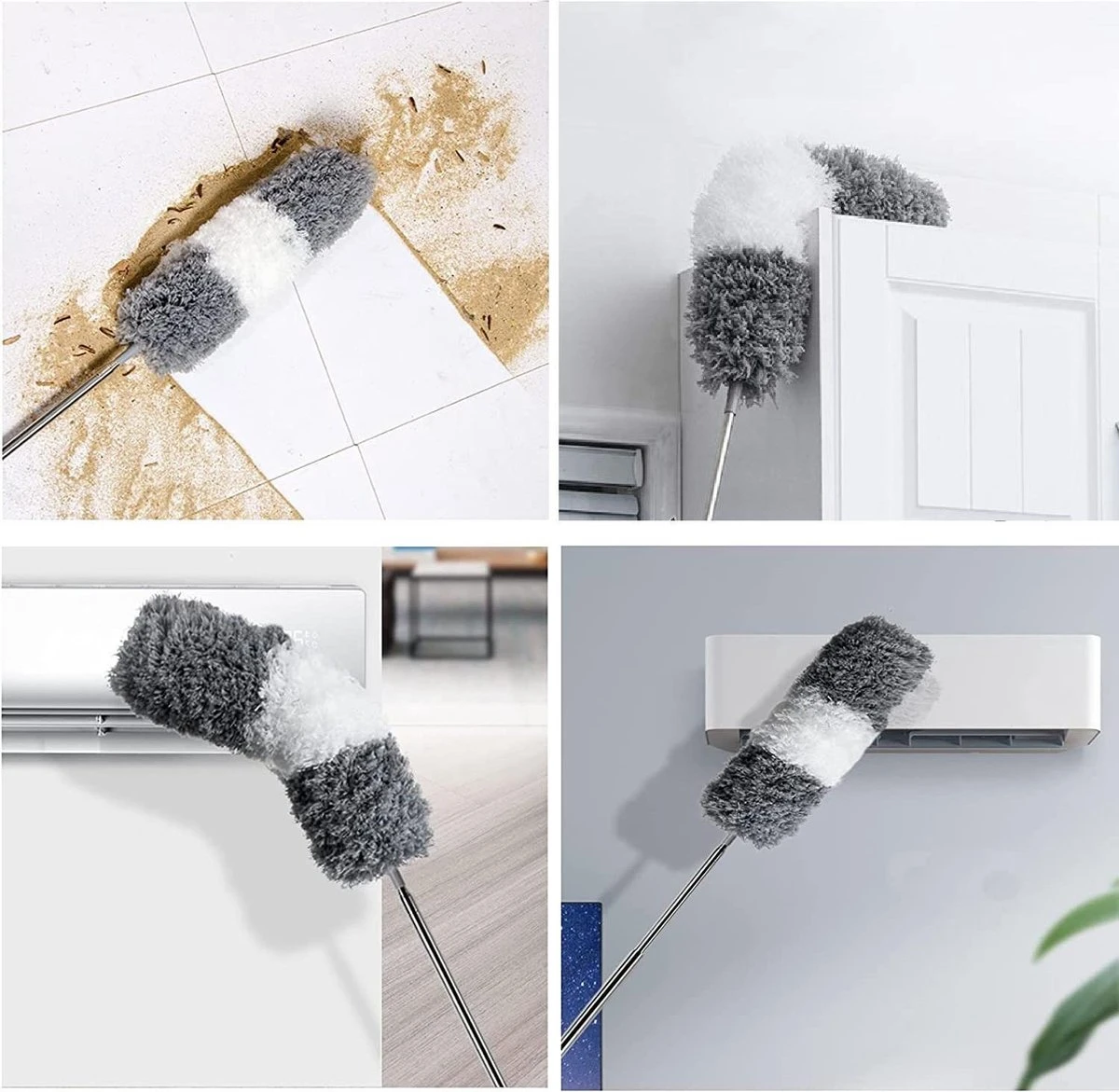 Vannons - Plumeau - Ragebol - Plumeau Uitschuifbaar Tot 245 Cm - Met Telescoopsteel - Wasbaar Microvezel - Grijs Wit - Afbeelding 3