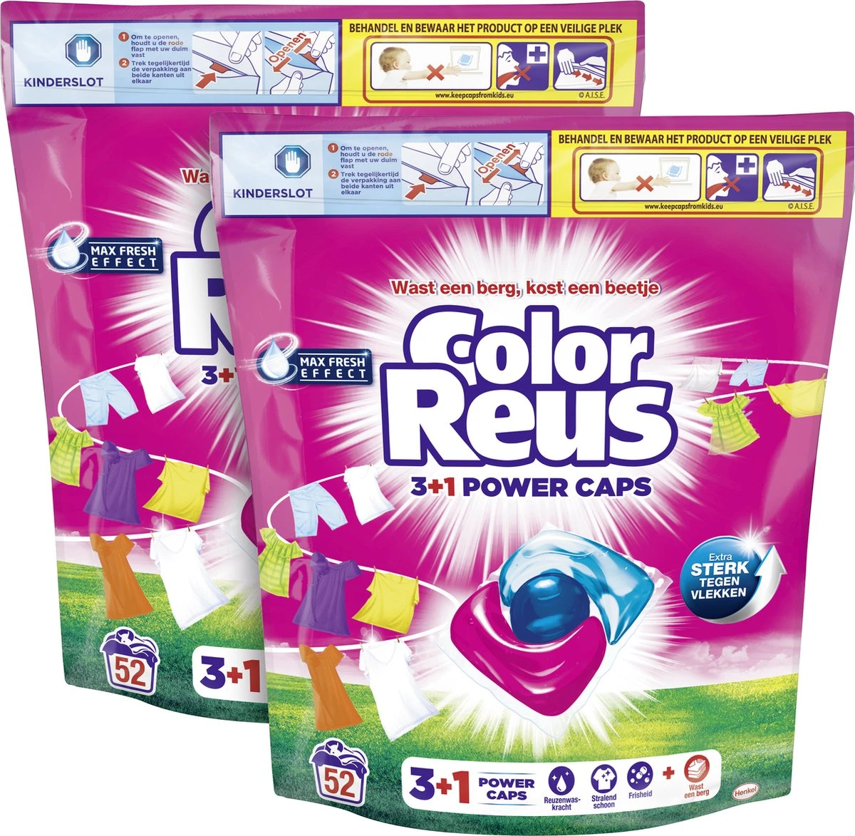 Color Reus Power Caps Wascapsules - Wasmiddel Capsules - Voordeelverpakking - 2x52 Wasbeurten - Afbeelding 3