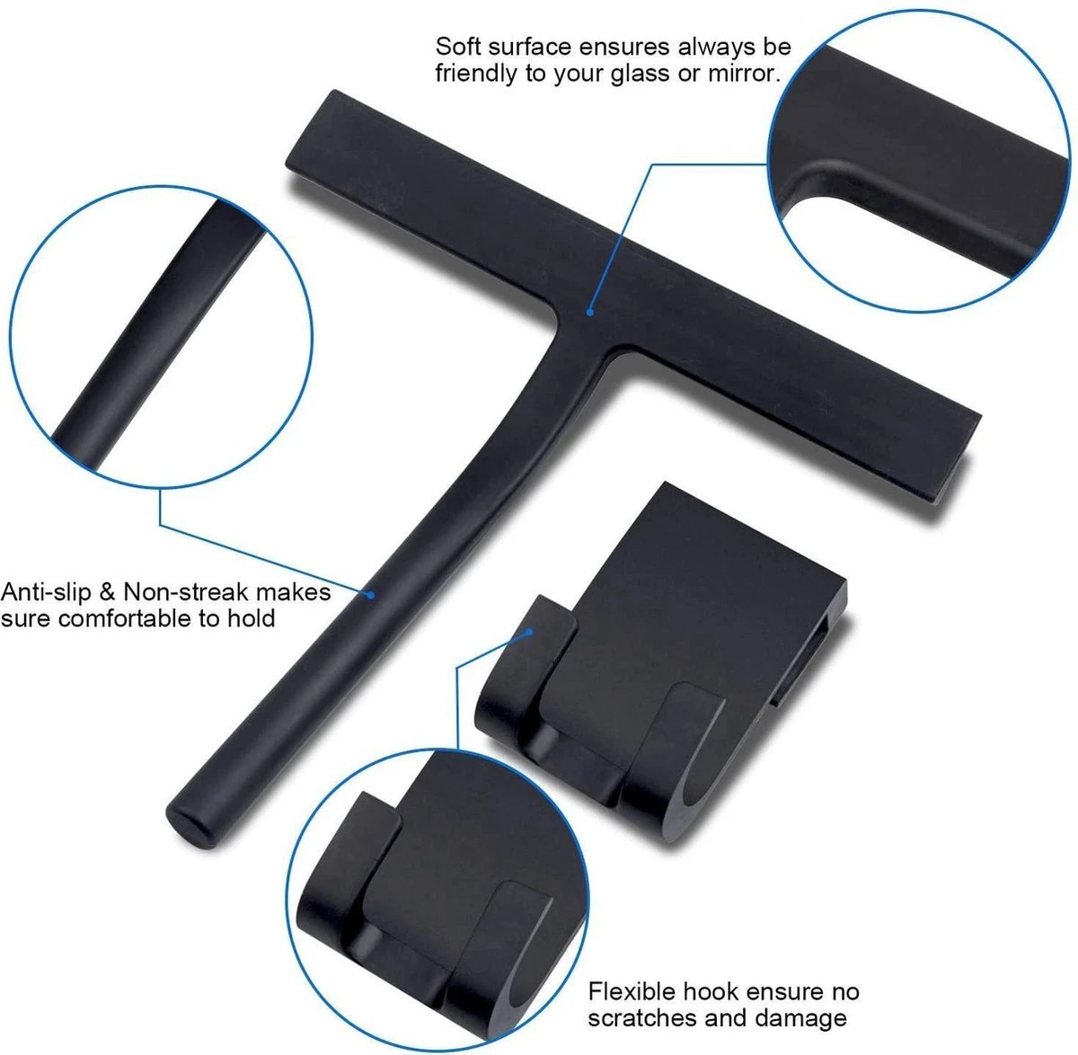 BOTC Douchewisser - Raamwisser - Silicone - 21cm X 16cm - Badkamer Accessoires -Zwart - Afbeelding 10