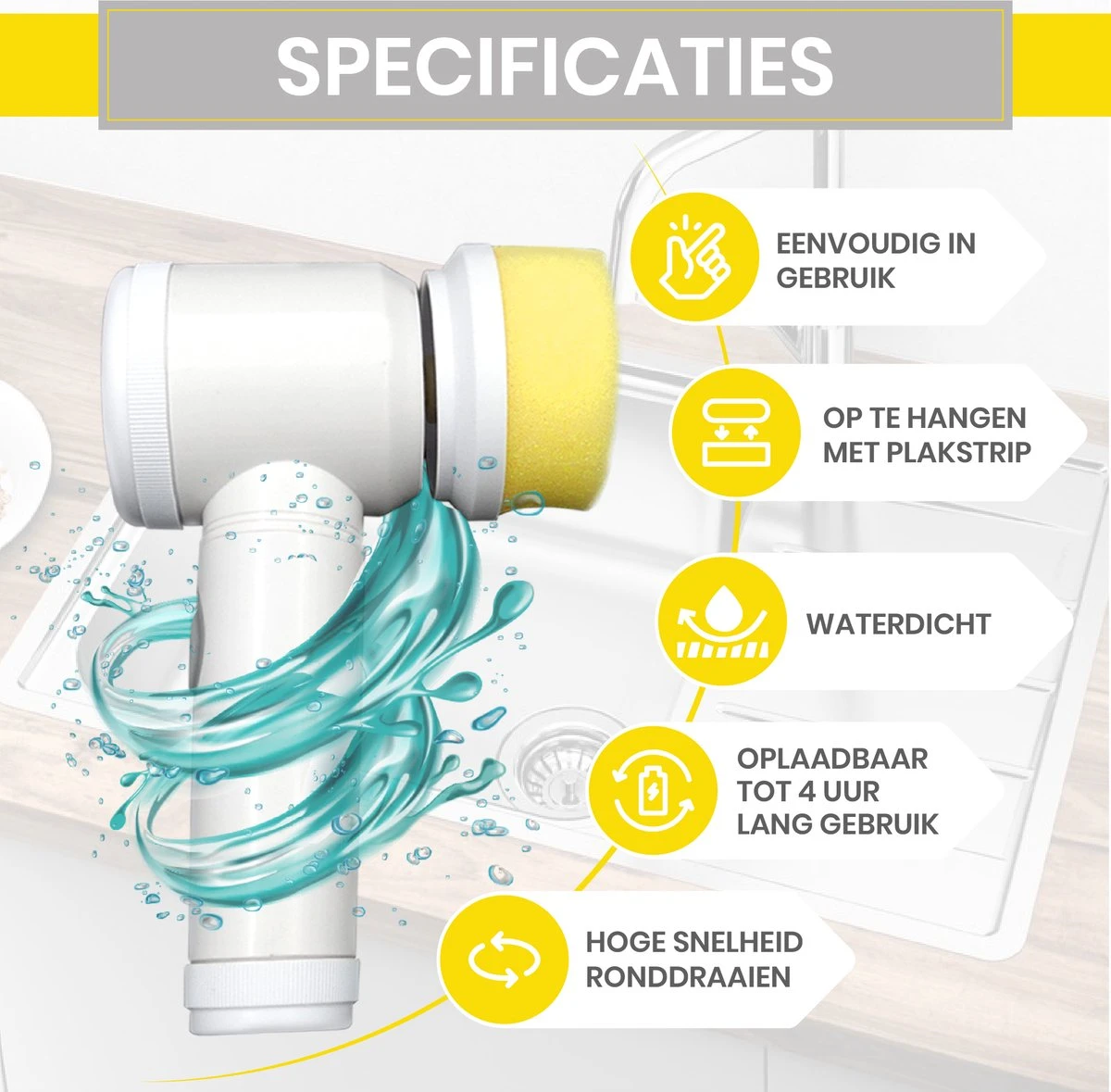 Lenga Elektrische Schoonmaakborstel - 5 In 1 Borstel - Oplaadbaar - Wasborstel - Schoonmaakmiddelen - Schrobborstels - Afbeelding 8