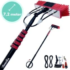 Cleanlix Telescoopsteel Met Borstel - Met Waterdoorvoer - Telescopische Wasborstel - Ramenwassen - Uitschuifbaar Tot 7,2 Meter
