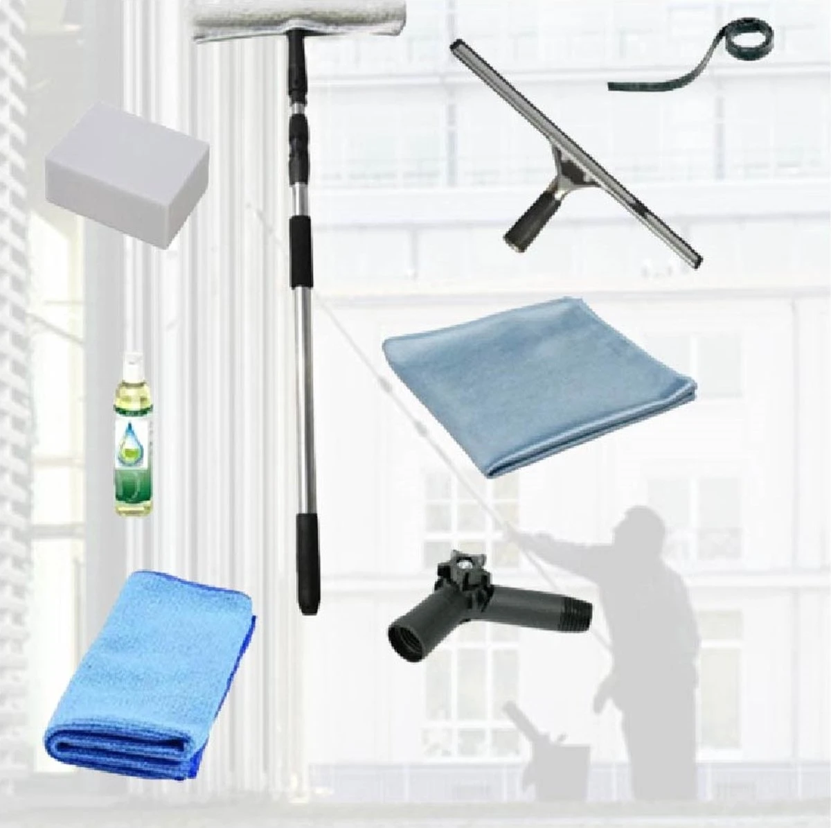 Raamwisser Met Telescoopsteel 4,5 Meter Uitschuifbaar Ramenwassen Professioneel Met Hoekstuk