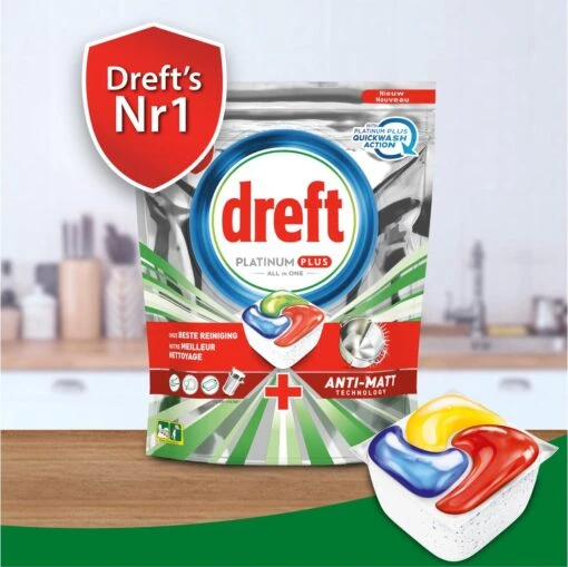 Dreft Platinum Plus All In One Fresh Herbal Breeze - 90 Vaatwascapsules - Afbeelding 4