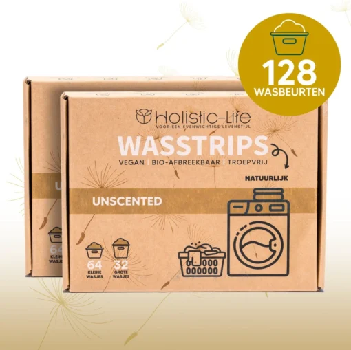 Wasmiddeldoekjes - Ongeparfumeerd Wasstrips 128 Wasbeurten – Wasmiddel Wasdoekjes - Natuurlijke Wasverzachter – Vegan – Zero Waste