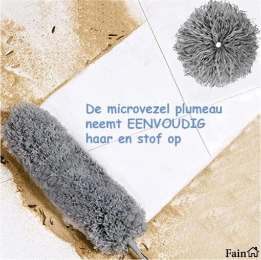 Fain® Plumeau Met Telescoopsteel – Grijs – 80 Tot 280 Cm - Uitschuifbaar – Wasbaar - Flexibel 360° Draaibaar – Duster - Microvezel Ragebol - Afbeelding 9