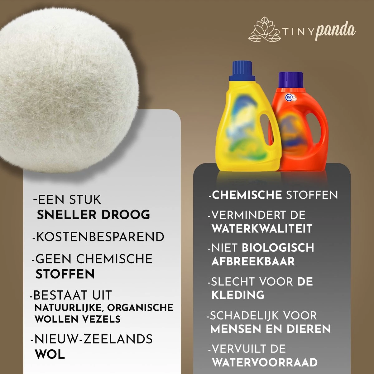 Merkloos Droger Ballen XL 6 Stuks Inclusief Lavendelolie – Zero Waste Dryer Balls - Duurzaam – Wasverzachter – Herbruikbare Drogerballen – Droogt De Was Sneller – Tiny Panda - Afbeelding 6