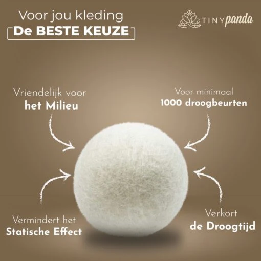 Merkloos Droger Ballen XL 8 Stuks – Zero Waste Dryer Balls - Duurzaam – Wasverzachter – Herbruikbare Drogerballen – Droogt De Was Sneller – Tiny Panda - Afbeelding 4