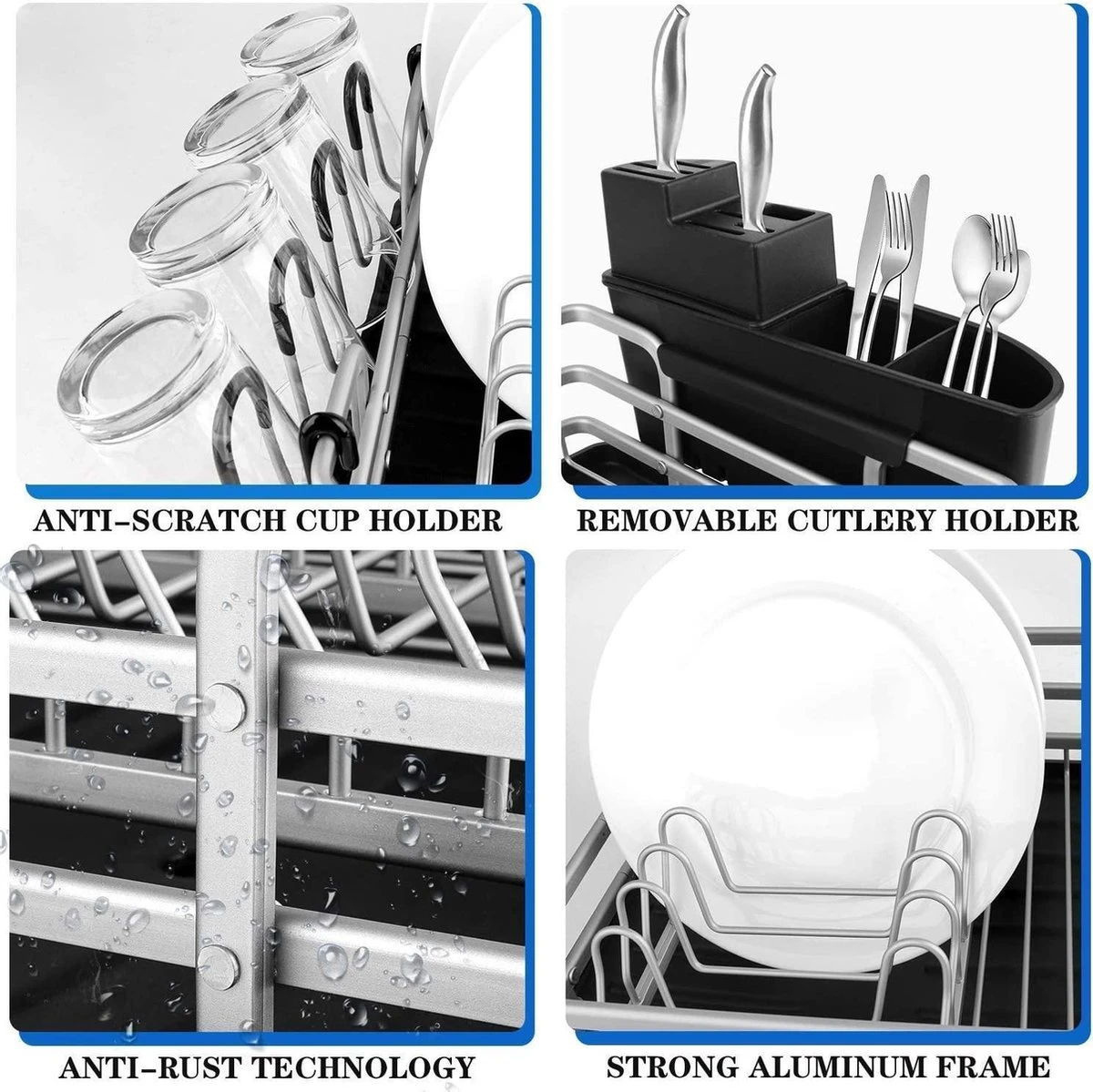 Doogo® Afdruiprek Met Bestekkorf En Lekbak Voor Keukenborden En Bestek Afdruiprek Met Draaibare Uitloop - Afbeelding 7