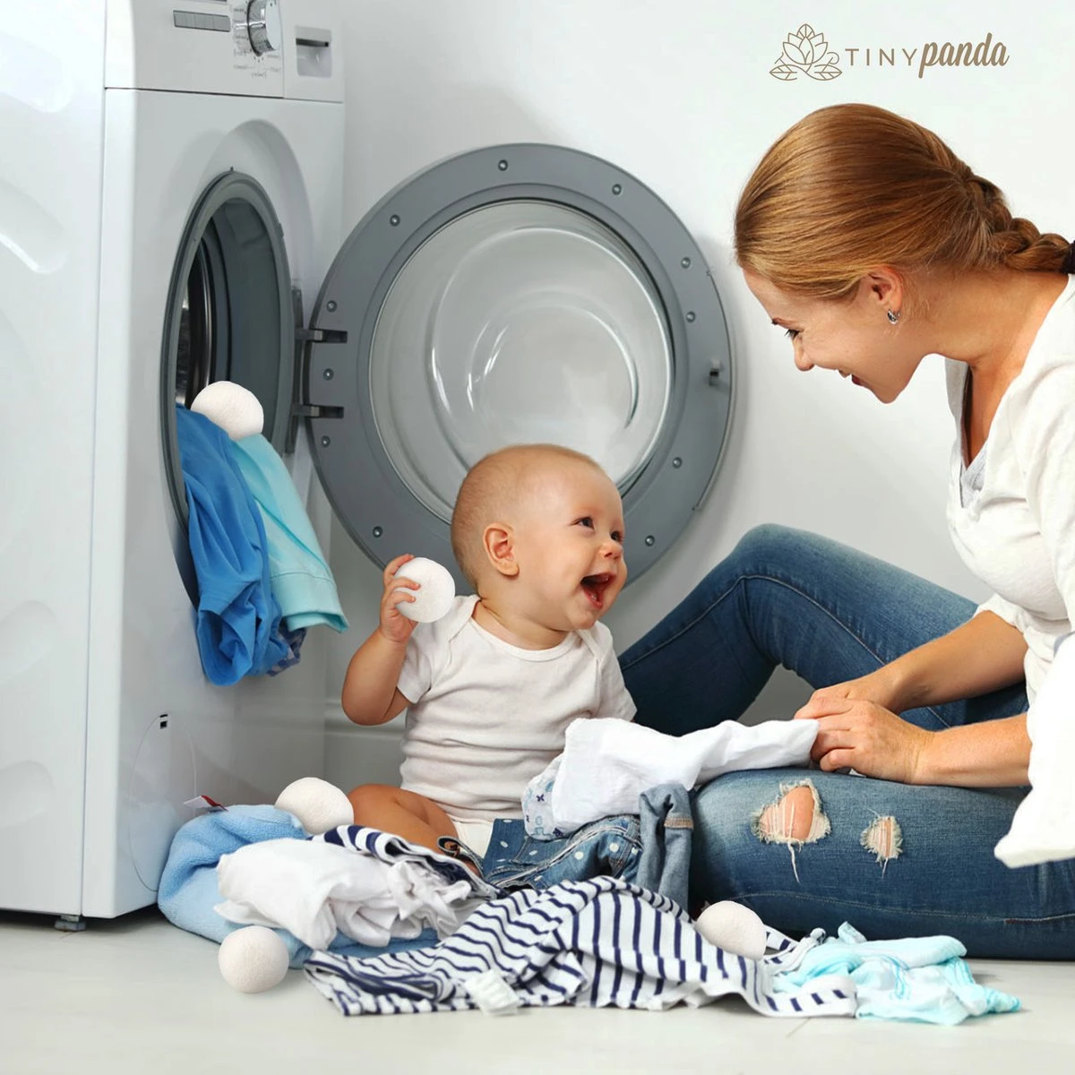 Merkloos Droger Ballen XL 6 Stuks Inclusief Lavendelolie – Zero Waste Dryer Balls - Duurzaam – Wasverzachter – Herbruikbare Drogerballen – Droogt De Was Sneller – Tiny Panda - Afbeelding 4