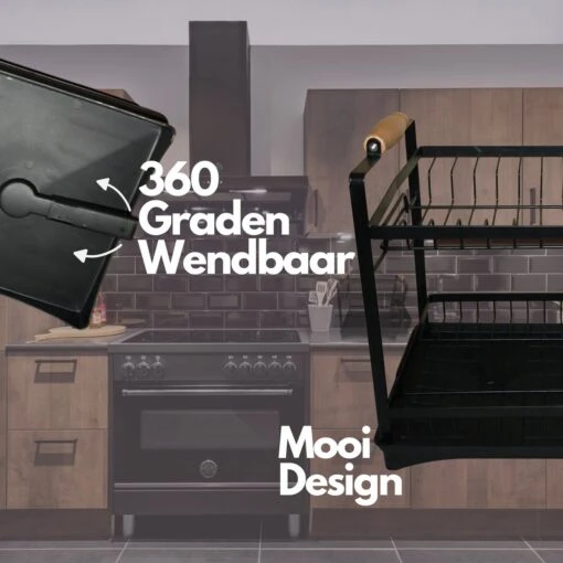 Afdruiprek - Zwart/ Met Flexibele Water Afvoer/ Borden, Pannen Bestek/ RVS/ Lichtgewicht/ Lekbak/ Luxe Uitvoering - Afbeelding 5