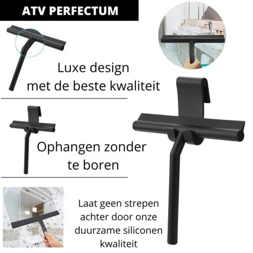 ATV PERFECTUM Douchewisser Zwart Met Ophangsysteem - Raamwisser- Trekker Douche - Silicone - 21cm X 16cm - Badkamer Accessoires - Douchewisser - Afbeelding 4