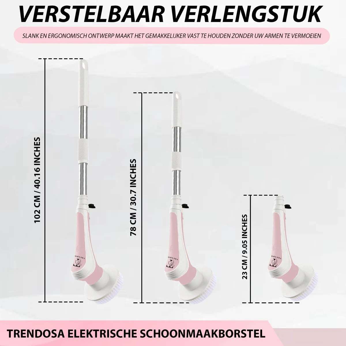 Trendosa Elektrische Schoonmaakborstel - Elektrische Schrobborstel - Poetsmachine - Handborstel - Scrubber- De Badkamer/Keuken/Auto- Roze - Afbeelding 6