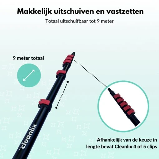 Cleanlix Telescoopsteel Met Borstel - Met Waterdoorvoer - Telescopische Wasborstel - Ramenwassen - Uitschuifbaar Tot 9 Meter - Afbeelding 3