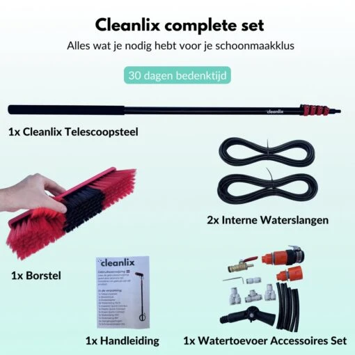 Cleanlix Telescoopsteel Met Borstel - Met Waterdoorvoer - Telescopische Wasborstel - Ramenwassen - Uitschuifbaar Tot 9 Meter - Afbeelding 8