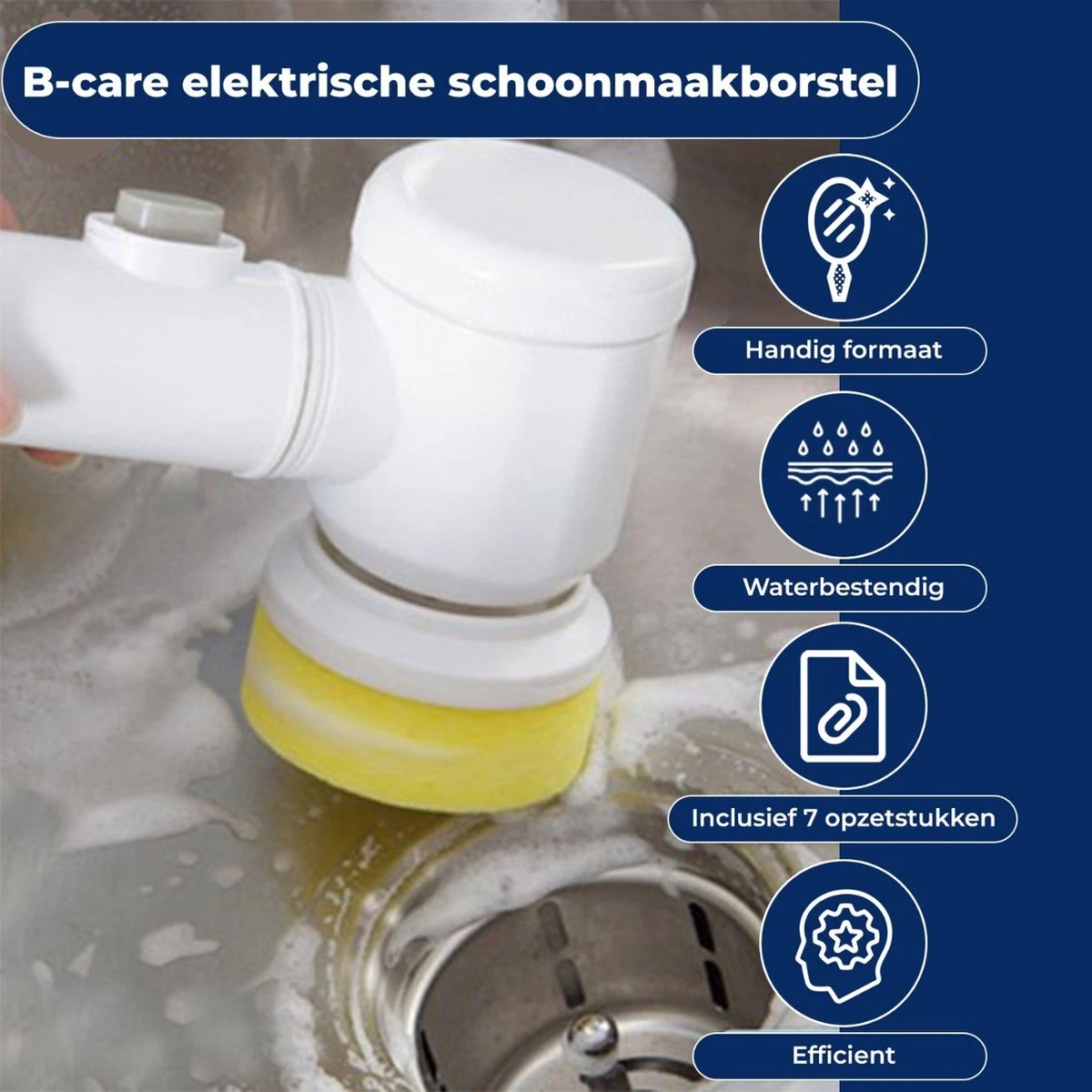 B-care Magic Brush - Elektrische Multifunctionele Schoonmaakborstel - 7 Opzetstukken - Wasborstel - Poetsmachine - Schrobborstel - Handborstel - Werkborstel - Schrobber - Boorborstel - Reinigingsborstel - Afbeelding 3