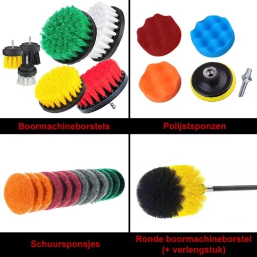 Borstelset Boormachine 25 Delig - Schuursponsjes- Schrobborstel – Boorborstel – Schuurborstel - Borstel Boormachine – Schoonmaakborstel – Reinigingsborstel – Tapijtreiniger - Borstelset - Afbeelding 2