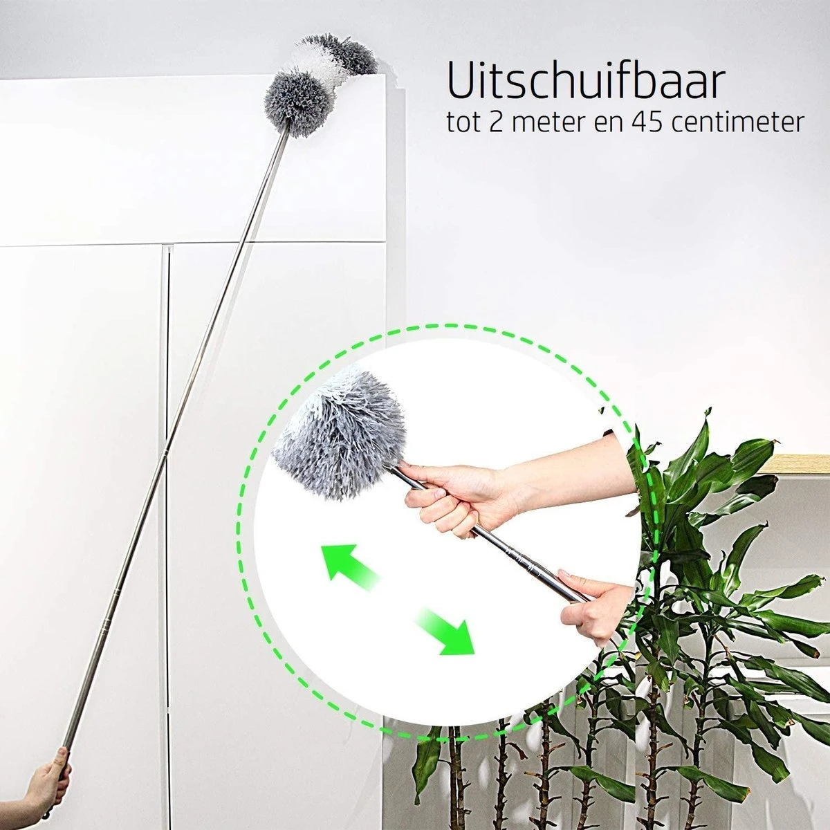 Vannons - Plumeau - Ragebol - Plumeau Uitschuifbaar Tot 245 Cm - Met Telescoopsteel - Wasbaar Microvezel - Grijs Wit - Afbeelding 7