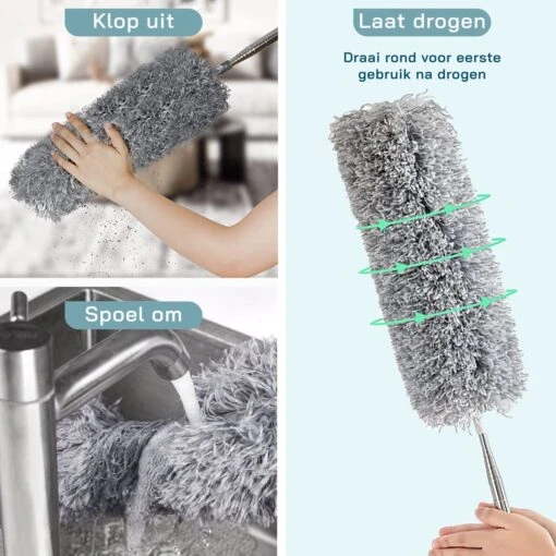 ForDig Telescopische Plumeau Microvezel - Duster Met Telescoopsteel Uitschuifbaar Tot 250 Cm - Wasbaar - 360 Graden Draaibaar - Afbeelding 3