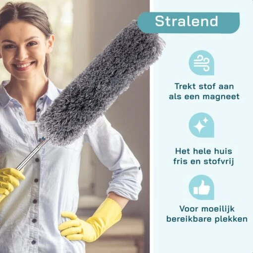 ForDig Telescopische Plumeau Microvezel - Duster Met Telescoopsteel Uitschuifbaar Tot 250 Cm - Wasbaar - 360 Graden Draaibaar - Afbeelding 4