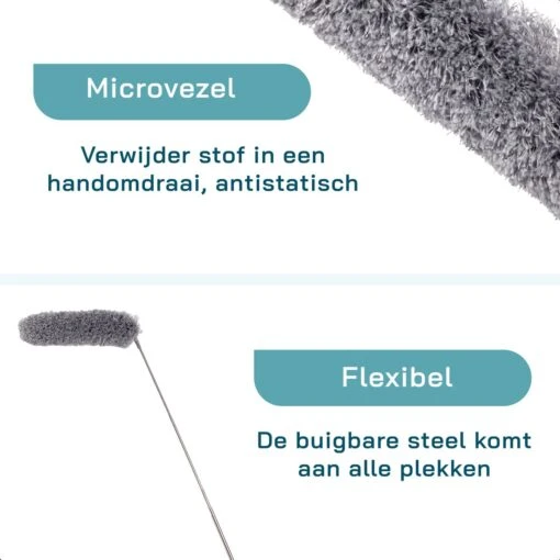 ForDig Telescopische Plumeau Microvezel - Duster Met Telescoopsteel Uitschuifbaar Tot 250 Cm - Wasbaar - 360 Graden Draaibaar - Afbeelding 8