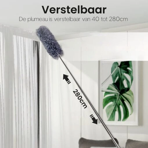 Plumeau Uitschuifbaar Tot 280cm - RVS - Telescopisch - Plumeau Met Telescoopsteel - 360° Flexibel - Afbeelding 3