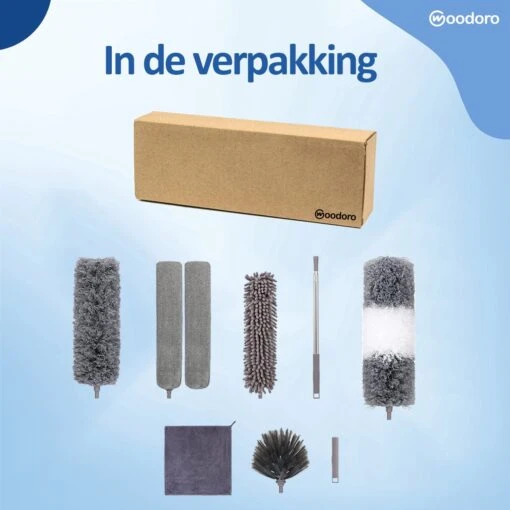 Woodoro Ragebol Uitschuifbaar Complete 9-Delige Set - Verstelbare Telescoopsteel - Plumeau - RVS - Zwart & Grijs - Afbeelding 4