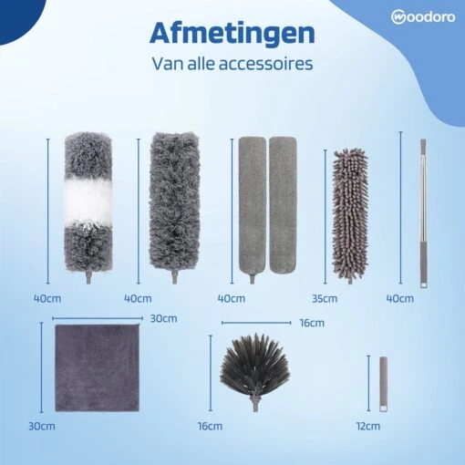 Woodoro Ragebol Uitschuifbaar Complete 9-Delige Set - Verstelbare Telescoopsteel - Plumeau - RVS - Zwart & Grijs - Afbeelding 5