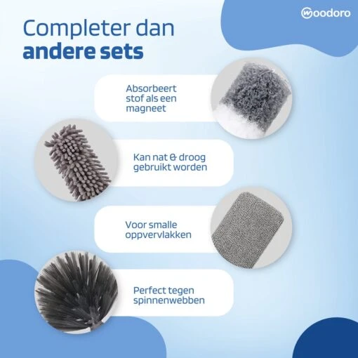 Woodoro Ragebol Uitschuifbaar Complete 9-Delige Set - Verstelbare Telescoopsteel - Plumeau - RVS - Zwart & Grijs - Afbeelding 7