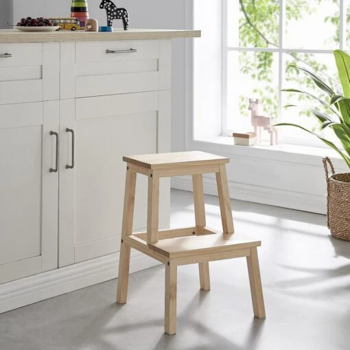 Houten Opstapje - Krukje Met 2 Niveaus - Bruin - Afbeelding 2