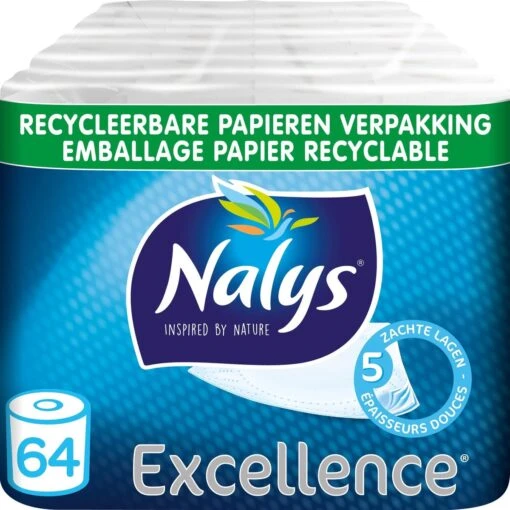 Nalys Excellence Maxi-Vellen Toiletpapier - 5 Lagen - 64 Rollen - Papieren Verpakking - Afbeelding 2