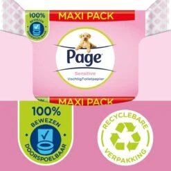 Page Vochtig Toiletpapier - 6 X 74 Stuks - Sensitive Maxi Vochtig Wc Papier - Voordeelverpakking